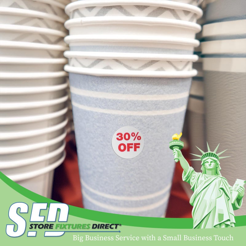 Store Fixtures Direct 30% Percent Off Mark Down Dot Stickers, 3/4" Round Self Adhesive Retail Circle Labels, 1000 Pack - Image 3